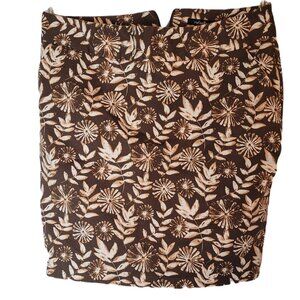 Rafaella Brown Floral Cotton/Spandex Waist Midi Skirt Sz 14